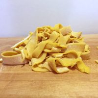 Gluten free noodles stacked in a pile