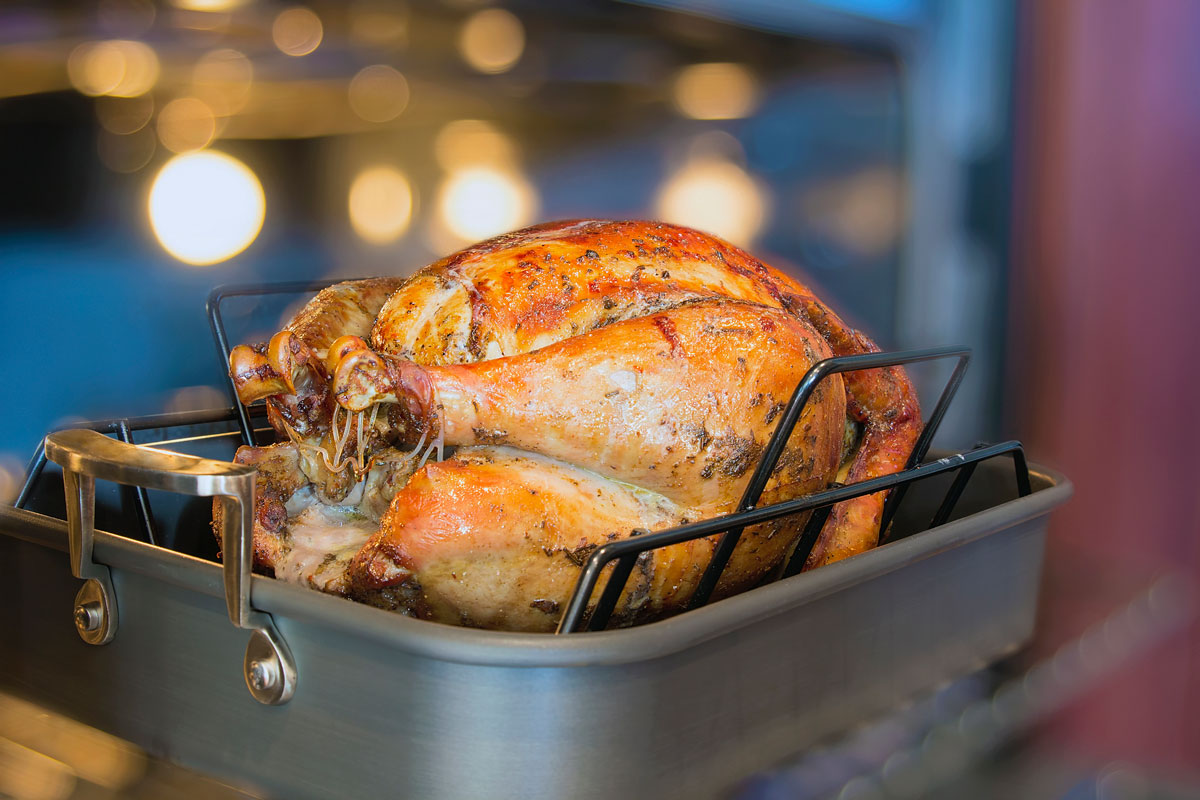 Cooked turkey in oven.