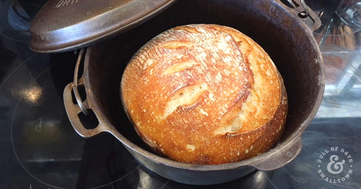 Homemade Artisan Sourdough Boule in a Cast Iron Dutch Oven