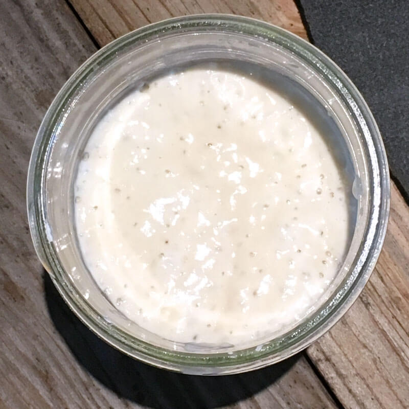 Sourdough leaven in a jar, ready to make sourdough bread.